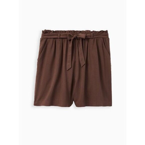 Torrid 2X Brown Stretch Challis Paperbag Waist High Rise Pull-On Shorts 4” - Picture 12 of 13
